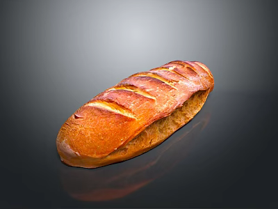 Freshly Baked Long Loaf Bread With Golden Brown Crust And Slash Marks 3d model