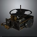 Vintage Mechanical Device With Metal Structure Wheels Gears Fan shaped Component And Brass Parts