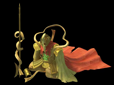 Ancient Warrior Clothes with Golden Armor Red Cape and Green Inner Lining 3d model