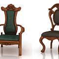 Classical Wooden Accent Chair Featuring Carved Details And Upholstered Green Dark Fabric