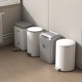 Household Trash Bins With Pedal Design White And Gray Containers Against Wall