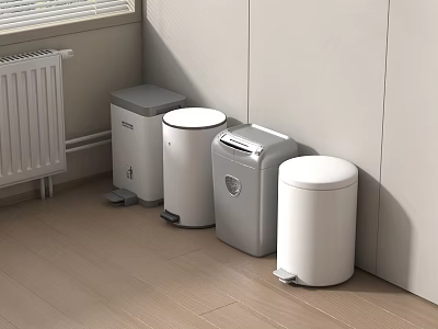 Household Trash Bins With Pedal Design White And Gray Containers Against Wall 3d model