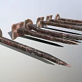 Rusty Old Iron Nails Arranged With Pointed Tips And Round Heads 3d model