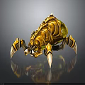3D Rendered Golden Mythical Creature With Spiked Armor And Sharp Clawed Limbs