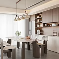 Middle Ancient Style Restaurant Dining Table and Chair Combination Sideboard Chandelier 3d model