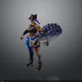 Woman In Orange And Blue Outfit With Cat Ears Blue Tail And Goggles