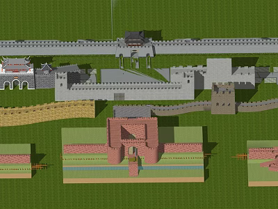 Ancient Great Wall Model With Watchtowers And Sectional Structure Displays 3d model