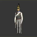 Man Standing in Gray Military Uniform With Feather Helmet Holding Sword White Sash