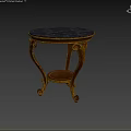 Round Dining Table with Marble Top and Gold Carved Legs Classic Design and Lower Shelf