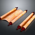 Traditional Sheepskin Scrolls With Red Wooden Rollers On Dark Background