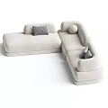 Cream Colored Sectional Sofa With Gray Patterned Cushions Cozy Modern Design 3d model