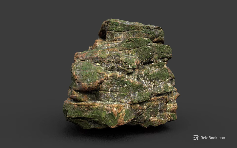 Natural Green Brown Layered Stone With Rough Surface And Textured Structure 3d model