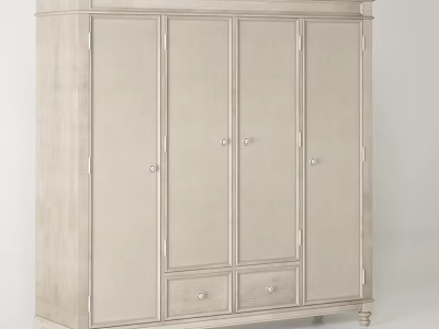 Light Beige Wooden Four Door Wardrobe With Bottom Drawers And Minimalist Design 3d model
