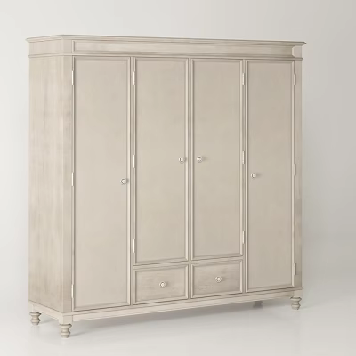 Light Beige Wooden Four Door Wardrobe With Bottom Drawers And Minimalist Design 3d model