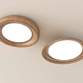 Round Wooden Frame Ceiling Lights With White Surface On Beige Ceiling 3d model