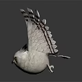 White Owl Sculpture With Spread Wings Black Patterns And Yellow Eyes On Dark Background
