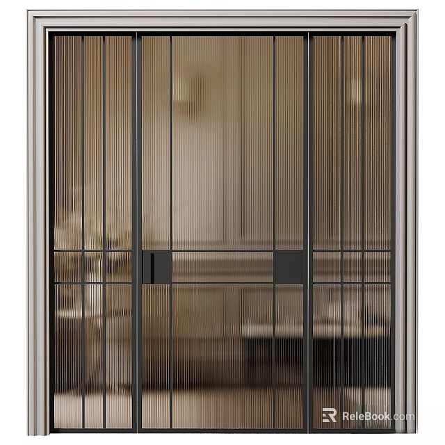 Modern Hinged Door With Metal Frame And Vertical Slats In Interior Space 3d model 