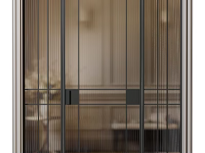 Modern Hinged Door With Metal Frame And Vertical Slats In Interior Space 3d model