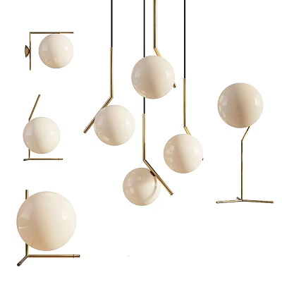 Modern Minimalist Lighting Combinations with Spherical White Lamps and Brass Metal Stands 3d model