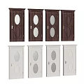 Dark Brown And White Wooden Hinged Doors With Circular Decorative Glass Panels