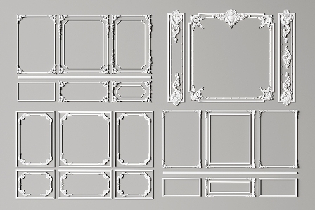 European style plaster line plaster carved line parapet wall carved line wall decorative wall panel modeling 3d model