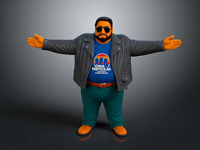 3D Character With Gray Jacket Blue Natural Gas Tee Green Pants Orange Gloves Outstretched Pose 3d model