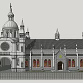 Historic Architectural Building With Dome Spires Arched Entrance And Stained Glass Windows