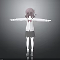 3D Character Little Girl With Pink Hair Wearing White Cardigan And Gray Skirt Arms Outstretched