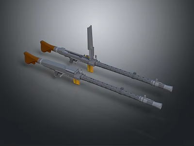 Two Military Rocket Launchers Featuring Orange Grips Gray Bodies And Yellow Structural Parts 3d model