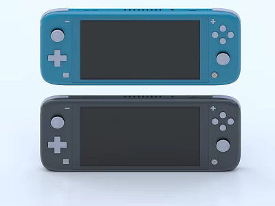Dual Blue And Gray Portable Gaming Consoles With Large Screens And Control Buttons 3d model