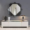 Elegant White Dresser With Decorative Vase Lamp And Mirror Above Gray Wall