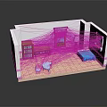 Cartoon Room Interior With Bookshelf Desk Lamp Bed Small Table And Chairs
