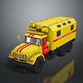 Yellow Rescue Functional Vehicle With Red Stripes Roof Equipment And Number 210