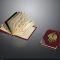 Open Book Filled With Banknotes And Red Cover Book With Golden Hand