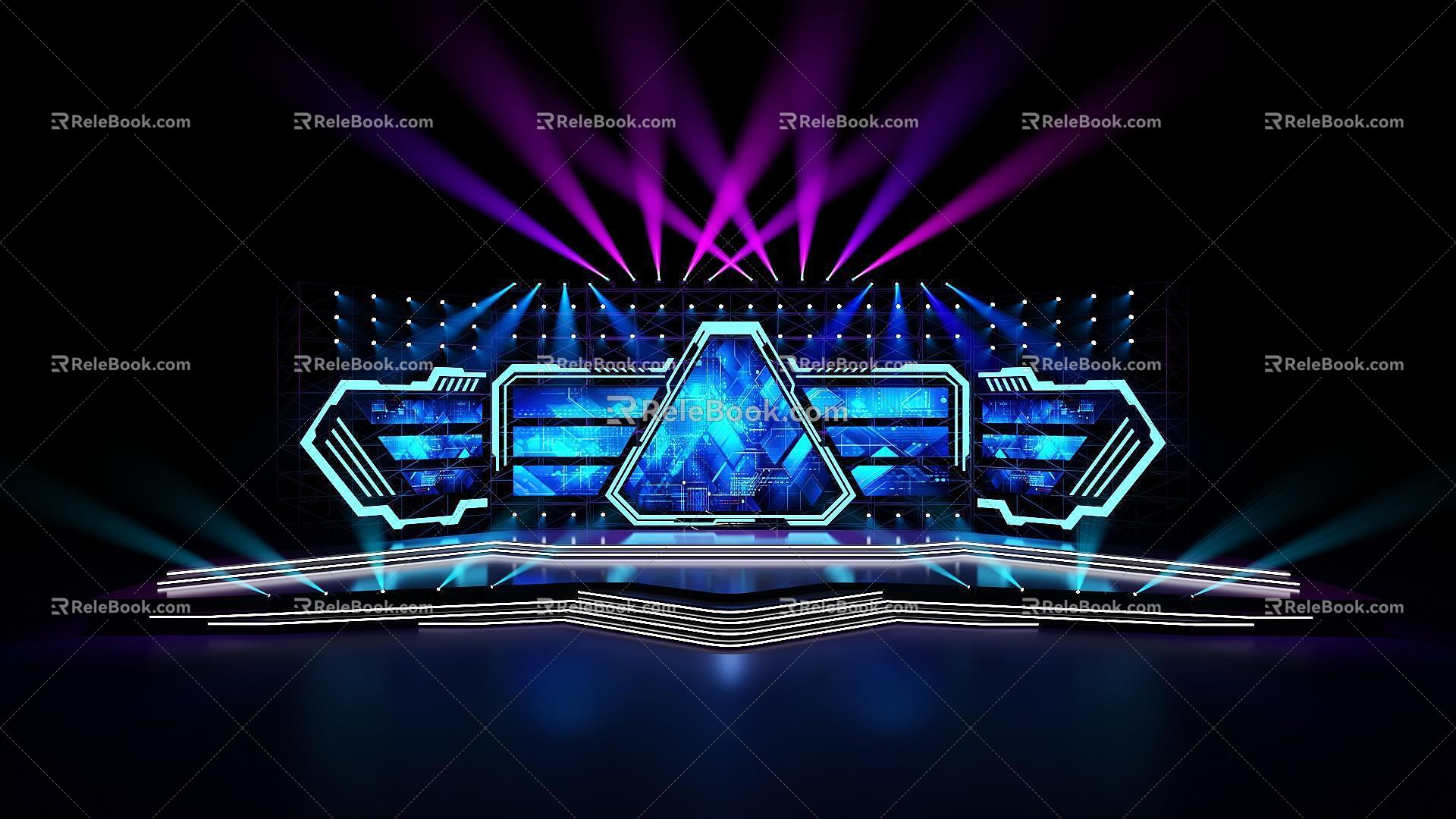 Science and technology sense stage stage blue science and technology wind stage dazzling stage 3d model