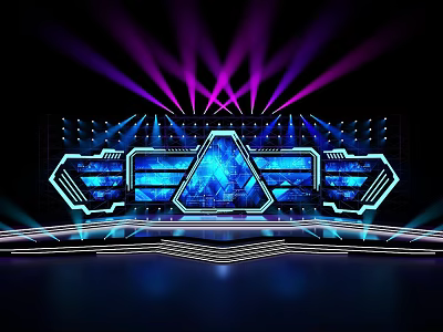 Modern Stage Design With Vibrant Purple Blue Lights And Geometric LED Screens 3d model