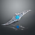 Mythical Silver Blade Weapon with Blue Gem Center and Intricate Carved Patterns 3d model
