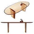 Modern Oval Glass Dining Table With Wooden Legs And Decorative Ornament