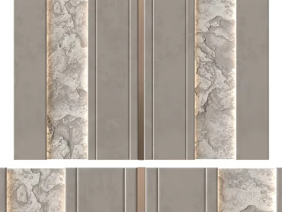 Modern Sofa Background Wall Interior Design With Grey Vertical Panels And Textured Accents 3d model