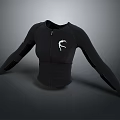 Black Long Sleeve Fitted Top With White Logo On Chest And Zipper Design