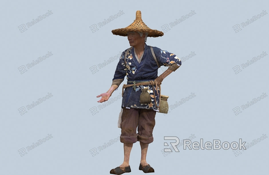 chinese man minority figure hat fish basket male coir raincoat old man fisherman farmer model