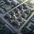 Aerial View Planning of Modern Residential Community Featuring High Rise Buildings Green Areas and Road Network