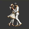 Romantic Couple Statue Embracing And Kissing In Decorated Traditional Outfits