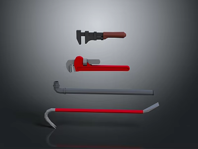 Professional Plumbing Tools Set With Adjustable Wrench Pipe Wrench Pipe And Crowbar 3d model