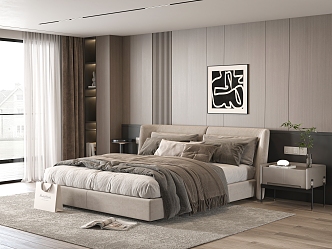 Minotti double bedroom bedside background wall bedside table leisure chair 3d model