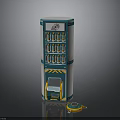 Teal And White Vertical Vending Machine With Multiple Shelves Digital Screen And Warning Strips