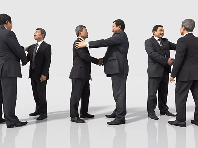 Two Men Shaking Hands in Formal Business Suits Three Different Poses Greeting Scene 3d model