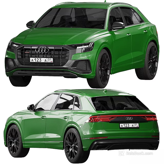 Green Audi SUV Exterior Design with Black Wheels Front Rear Views 3d model 