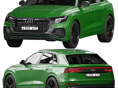 Green Audi SUV Exterior Design with Black Wheels Front Rear Views 3d model