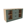 Modern Green Wooden Sideboard With Three Drawers And Glass Door Shelves